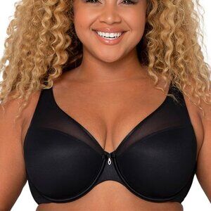 Curvy Couture Sheer Mesh Plunge T-Shirt Bra 38F NWT Black